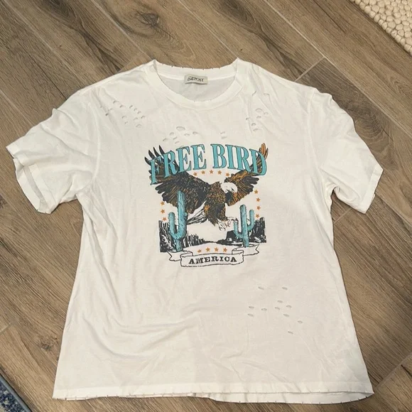 Distressed White Free Bird T-Shirt - Picture 2 of 6